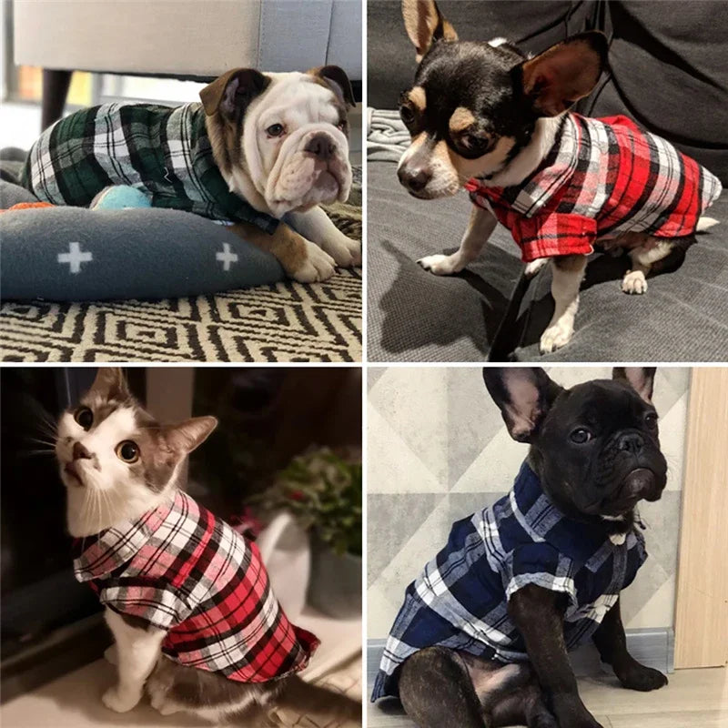 Plaid Cotton Shirt for Small Dogs