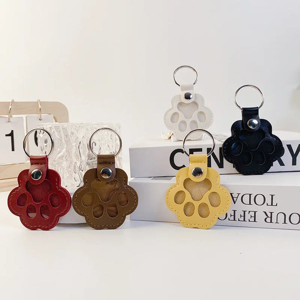 Vintage Leather Cat Paw Fur Keyring