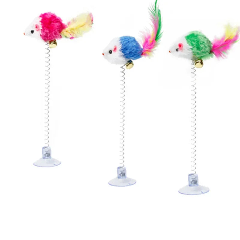 Spring Mouse Cat Toy with Suction Base