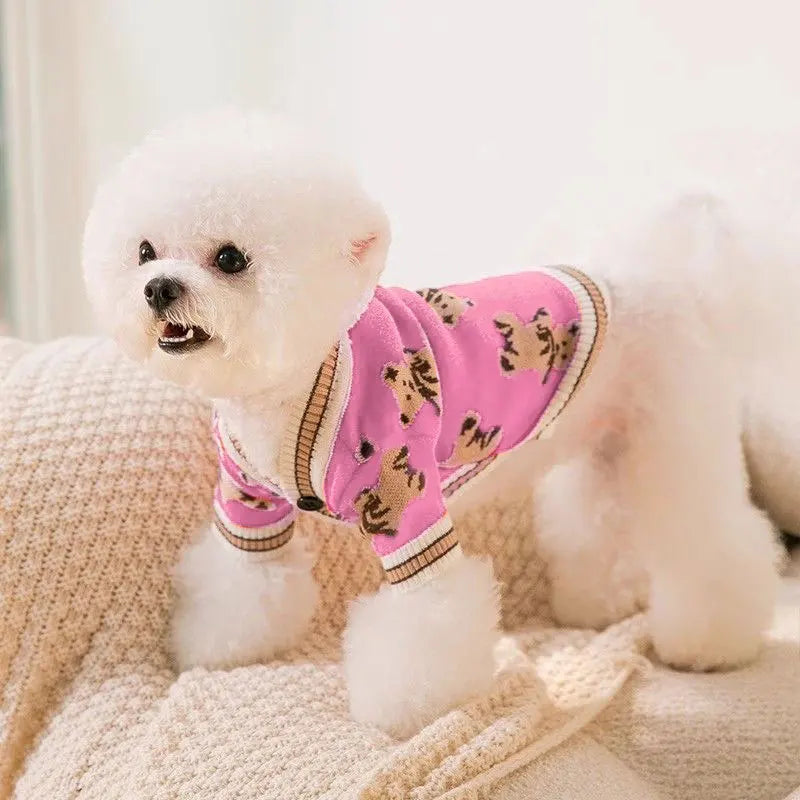 Striped Cardigan Jumper for Small Dogs - Pink / XS