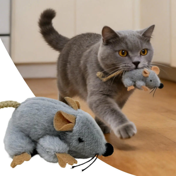 Plush Mouse Cat Toy with Moving Tail and Sound