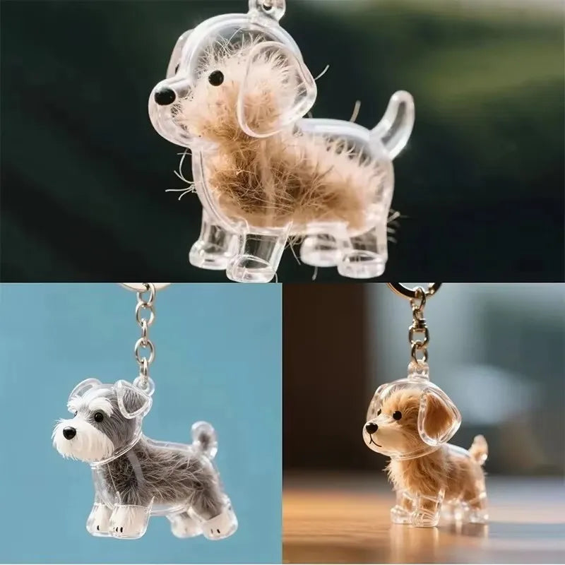 Clear Dog Fur Keepsake Capsule Keyring