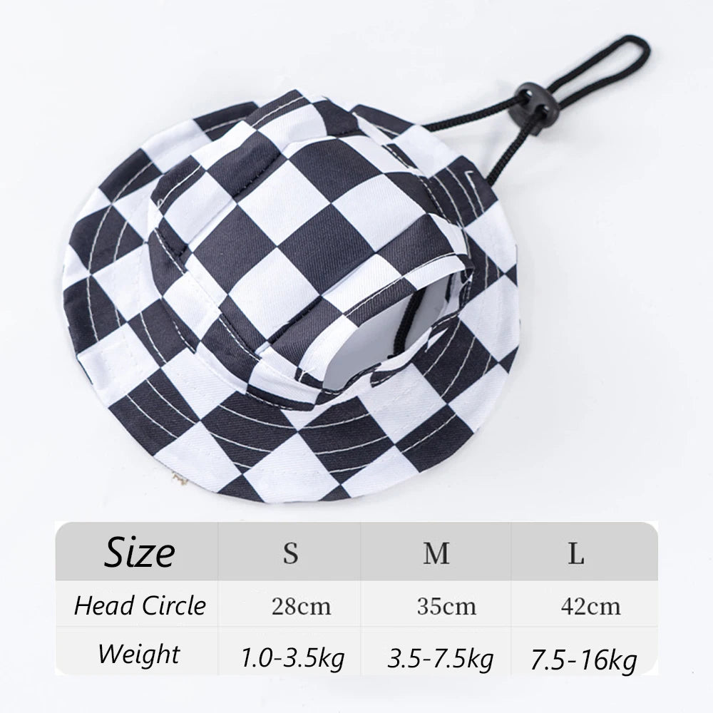 Printed Sun Cap for Dogs - Black Plaid / S (1 to 3.5 kg)