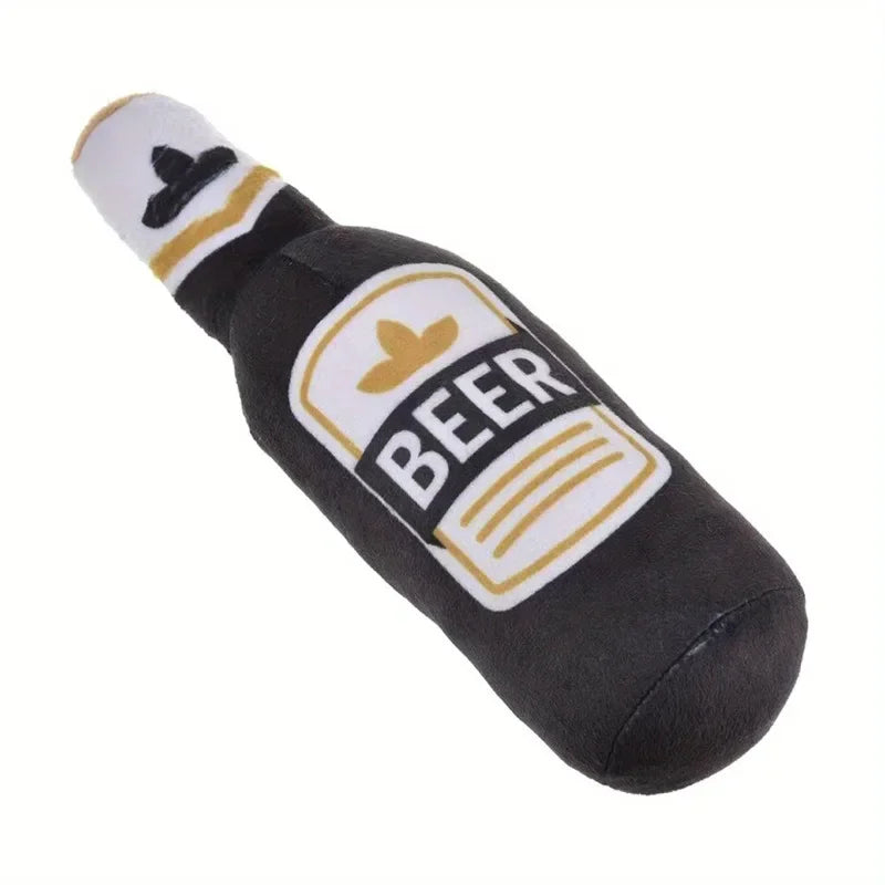 Squeaky Plush Bottle Dog Toy - Gray