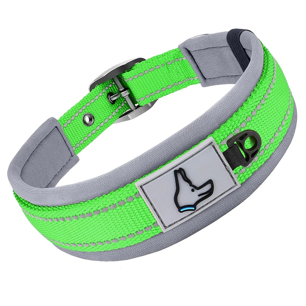 Padded Reflective Dog Collar - Green / S