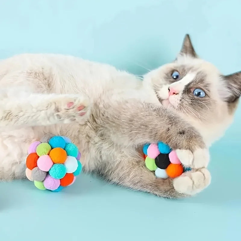 Pom-Pom Bell Balls for Cats, Pack of 2