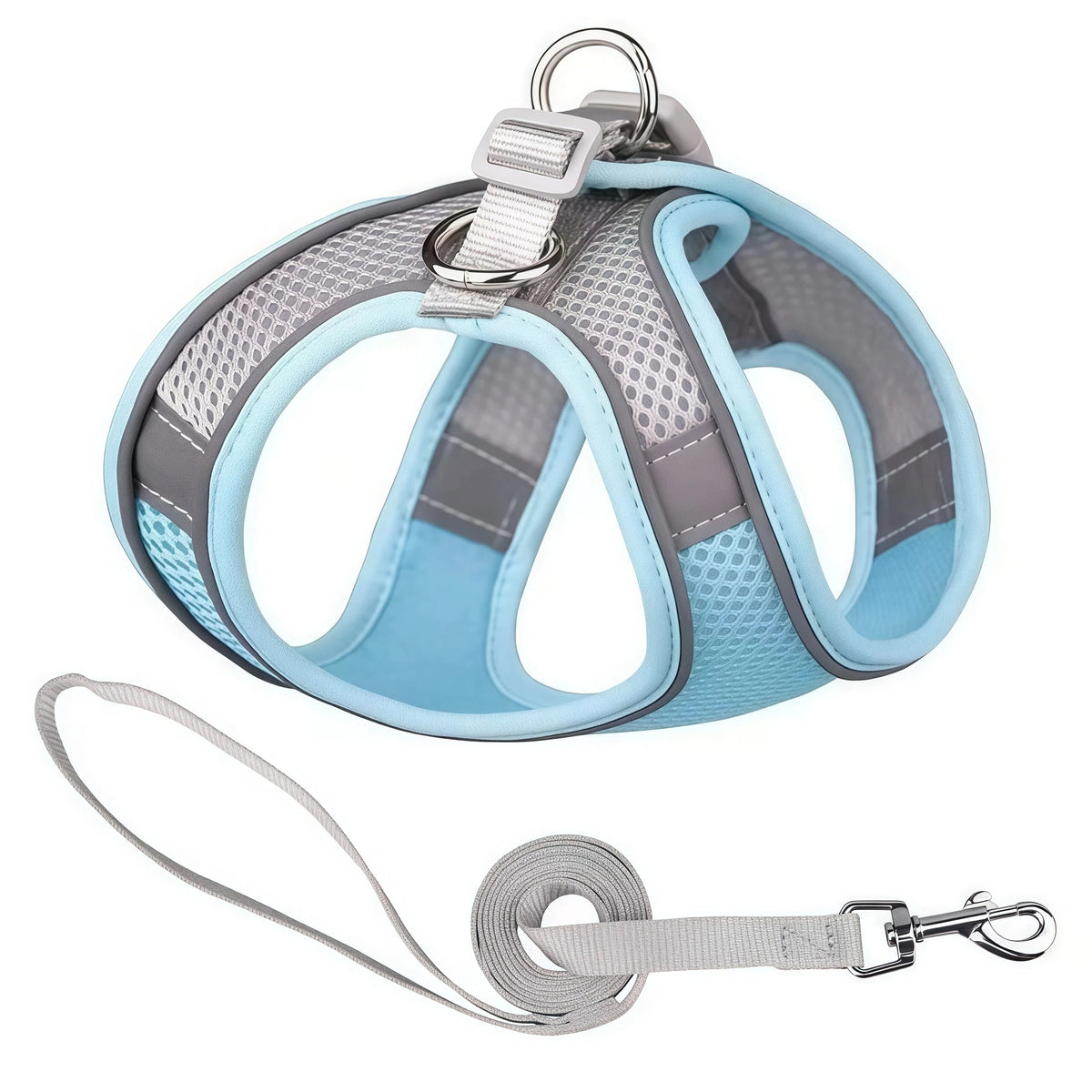 Reflective Mesh Harness and Lead Set - Blue Gray / XXS
