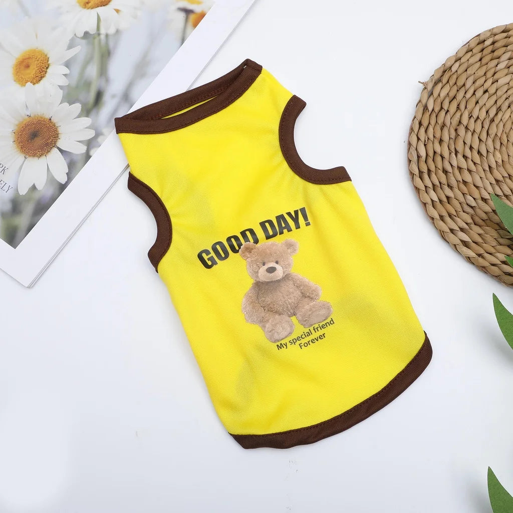 Cartoon Bear Cotton T-Shirt for Dogs - Yellow / S