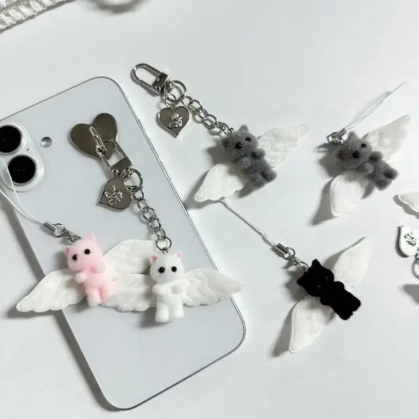 Angel Wings Kitty Heart Keyring