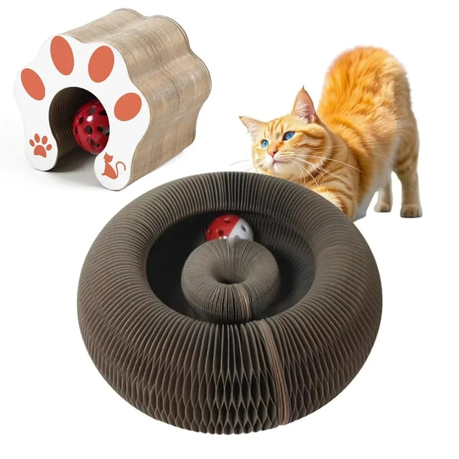 Folding Accordion Cat Scratcher with Ball
