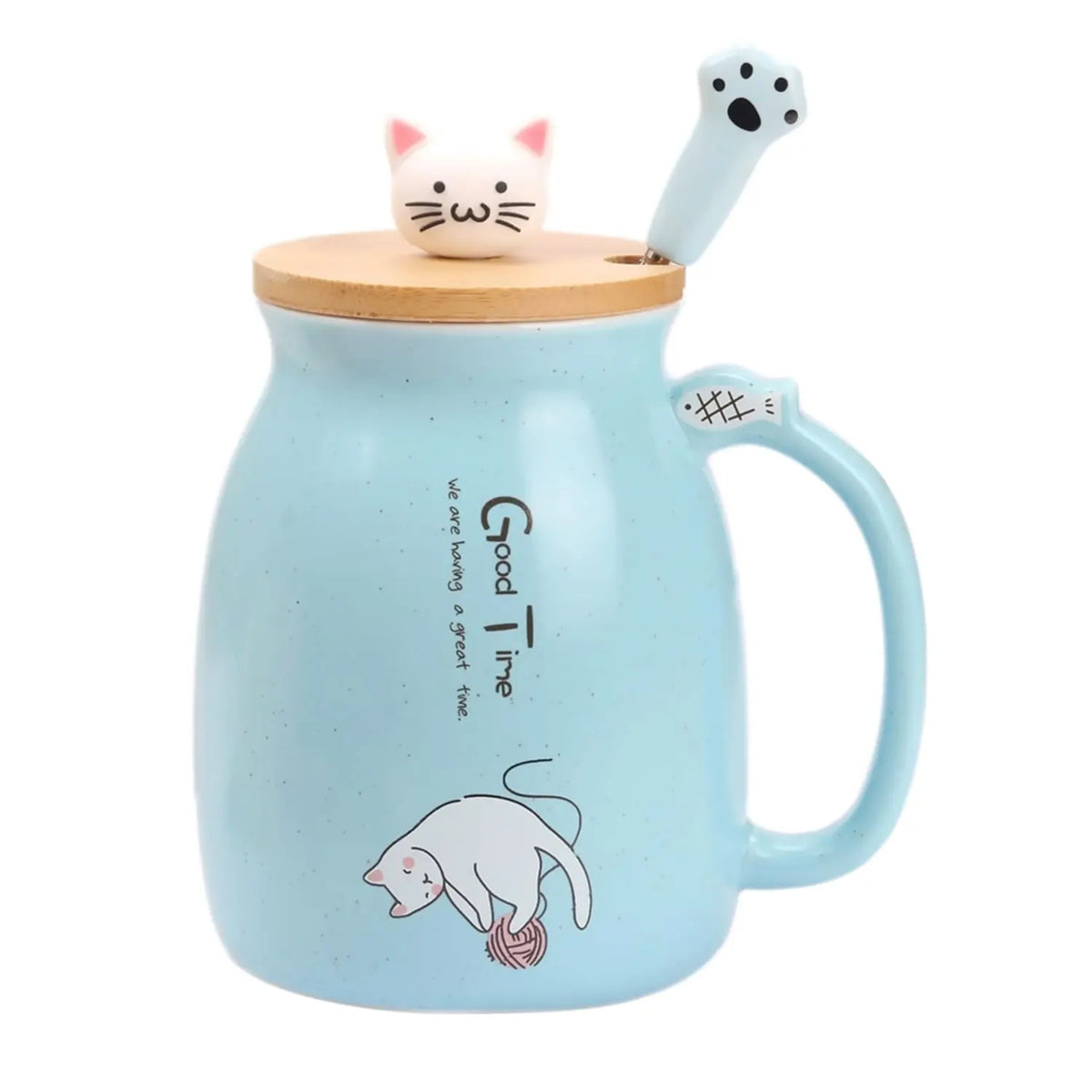 Cat Teacup Mug with Lid & Spoon