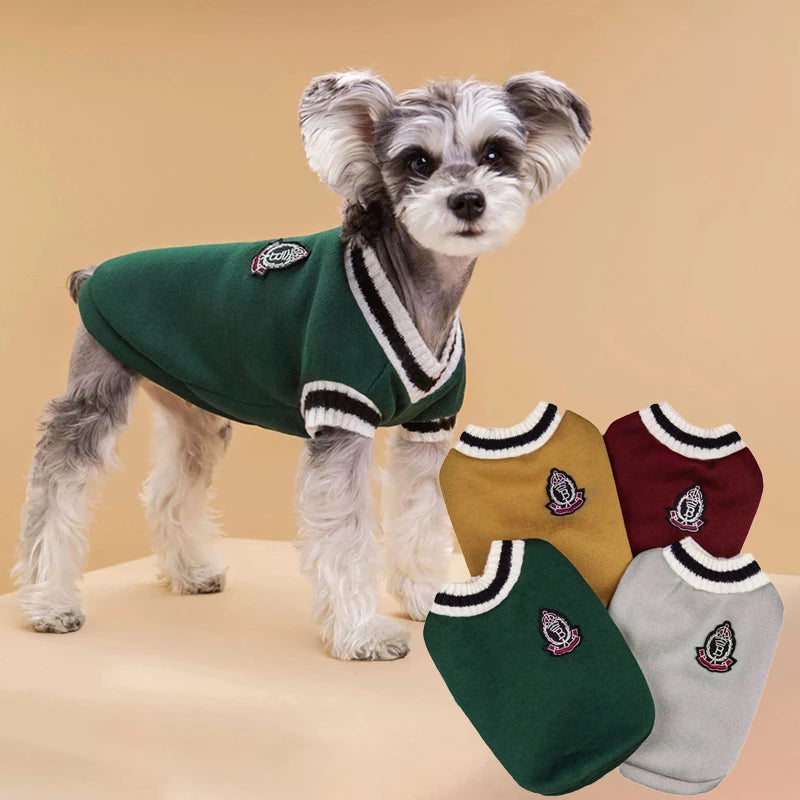 College-Style V-Neck Dog Jumper