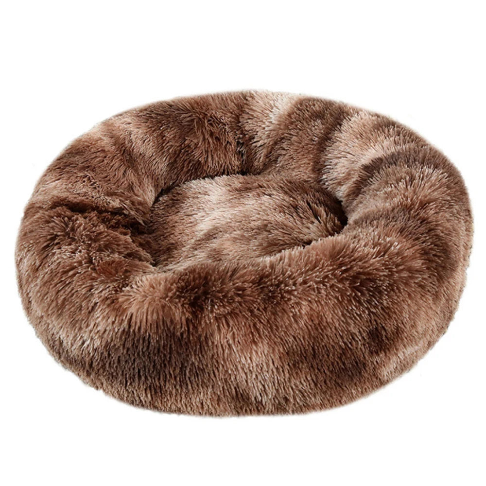 Fluffy Round Calming Bed, up to 90 cm - Tie-dyed Coffee / 40 cm