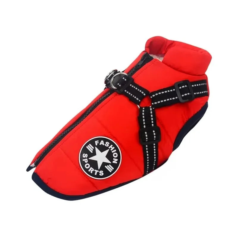 Warm Dog Jacket with Built-In Harness - Red / S