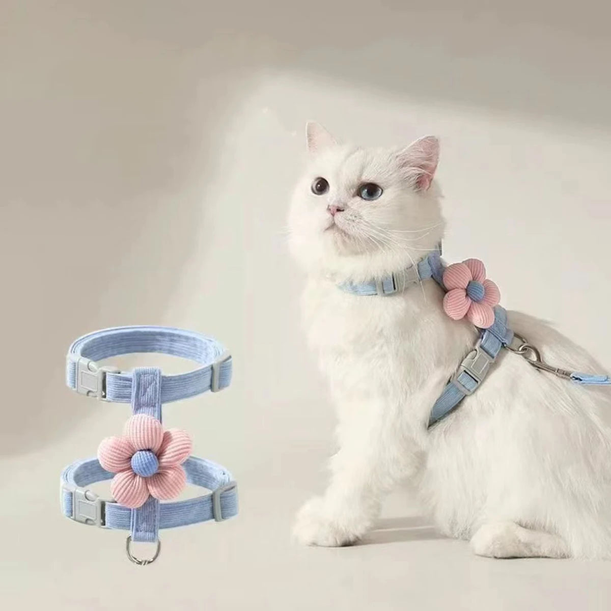 Cute Harness and Lead Set for Cats and Small Dogs - Blue / M