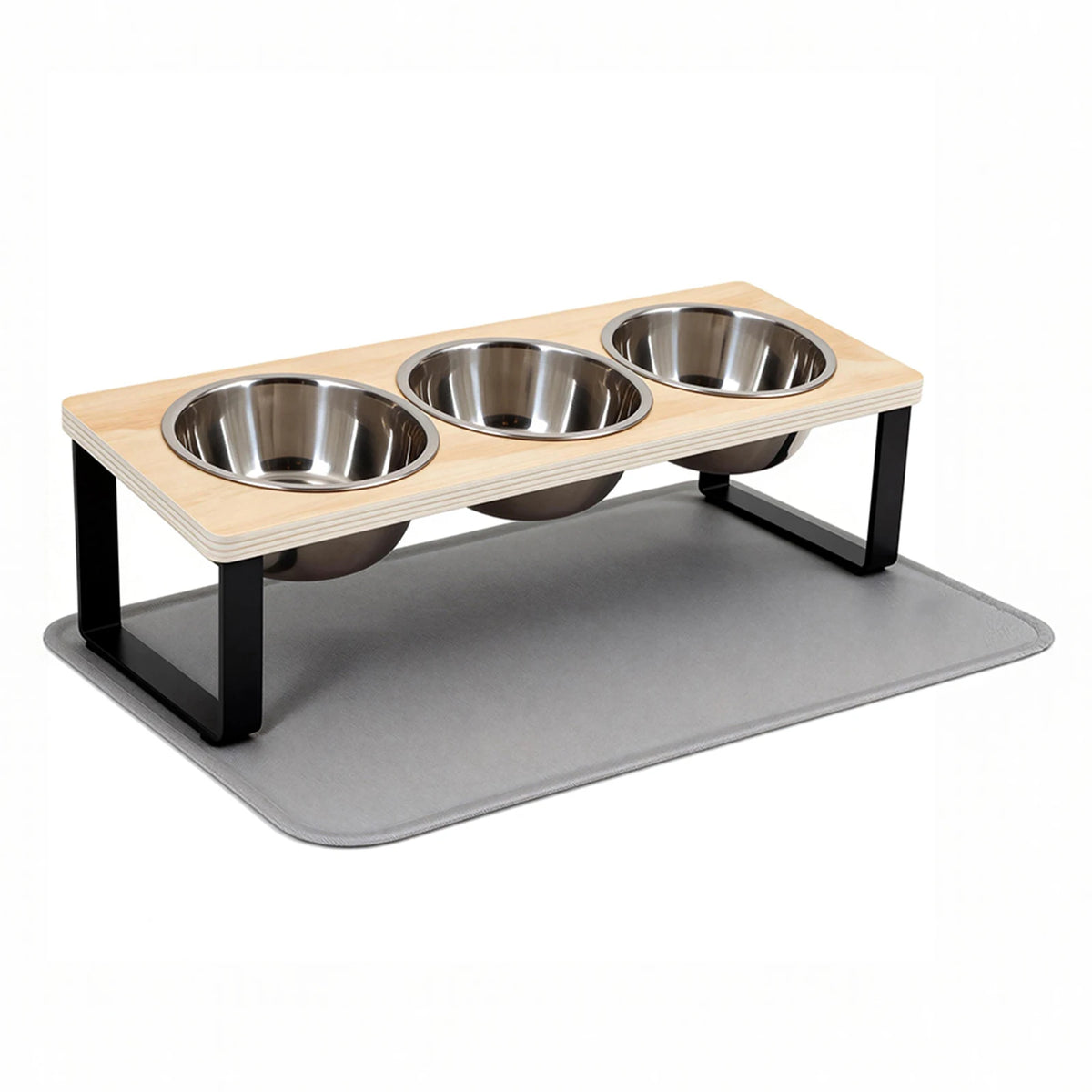 Triple Bowl Stand with Mat - Stand with 3 bowls and mat