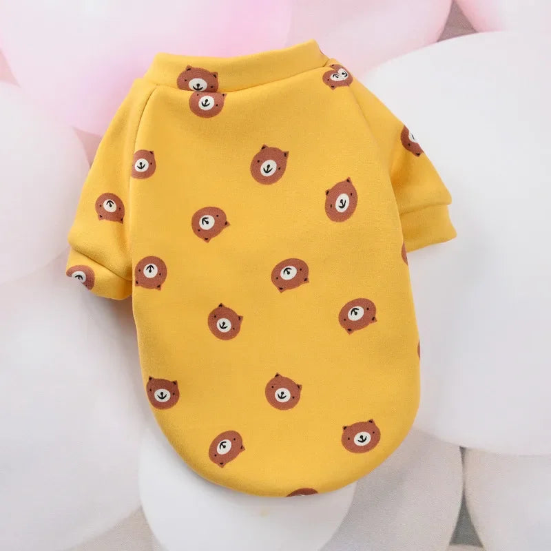 Printed Fleece Sweatshirt for Small Dogs - Yellow Bear / XS