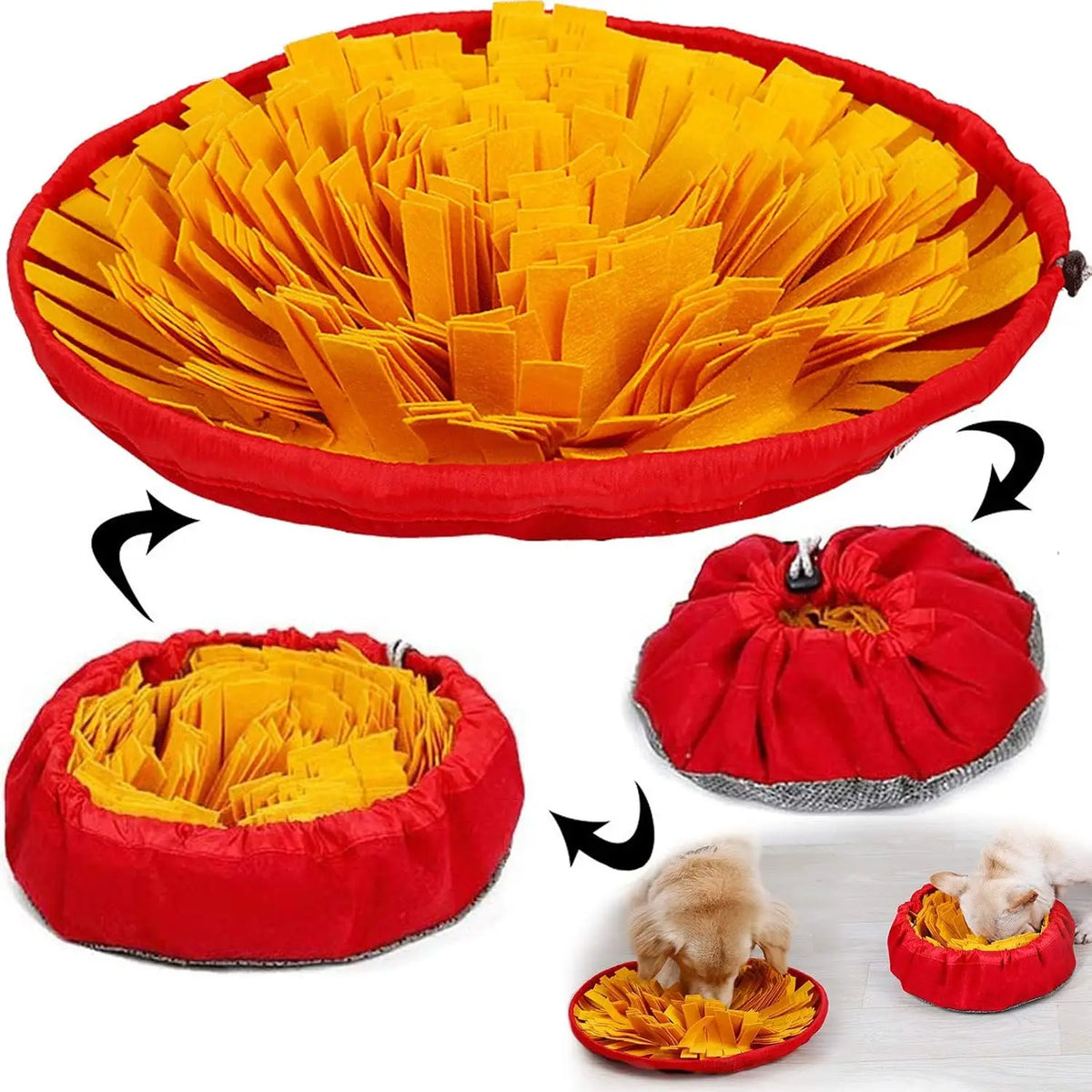 Round Snuffle Mat for Dogs - Red and orange