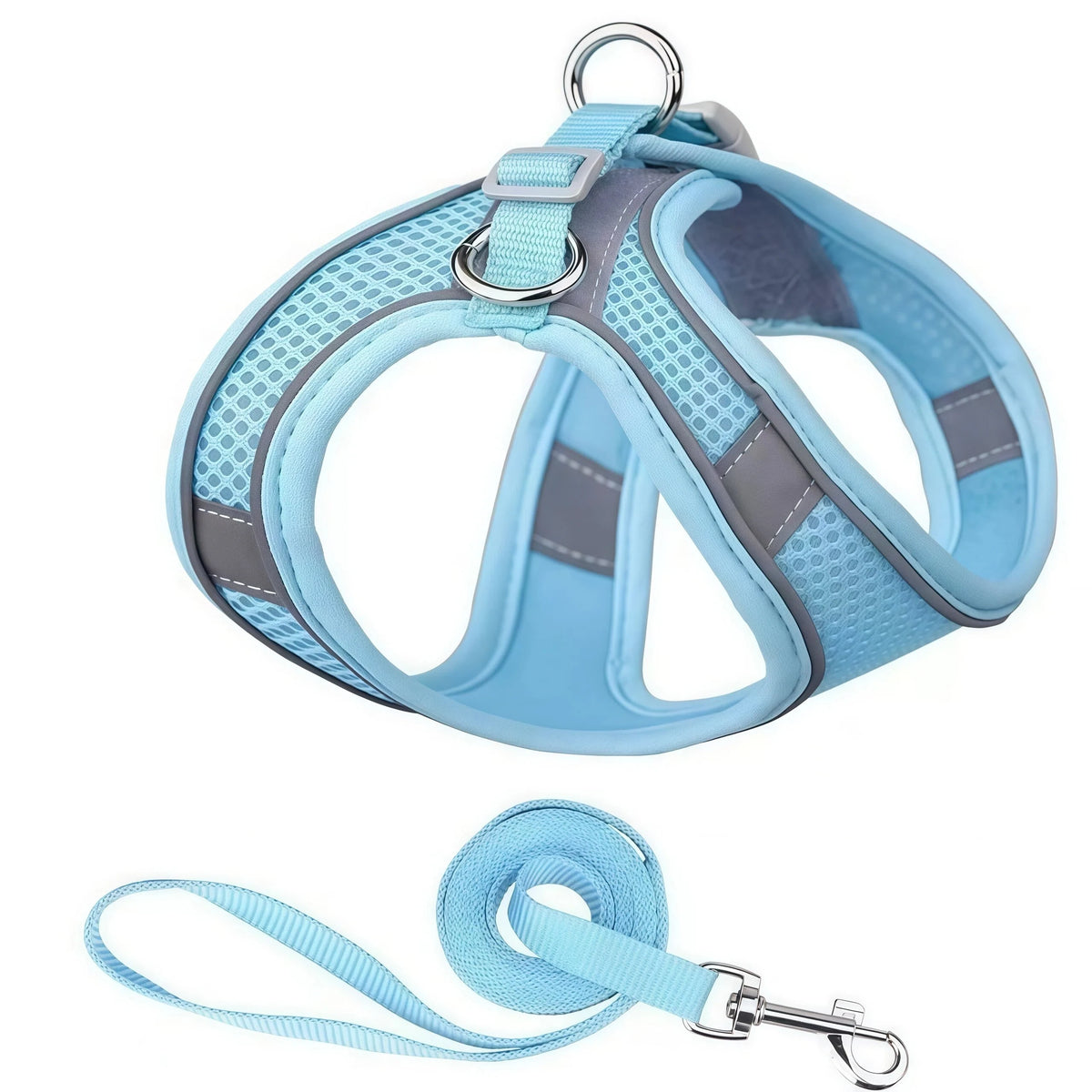 Reflective Mesh Harness and Lead Set - Sky Blue / XXS