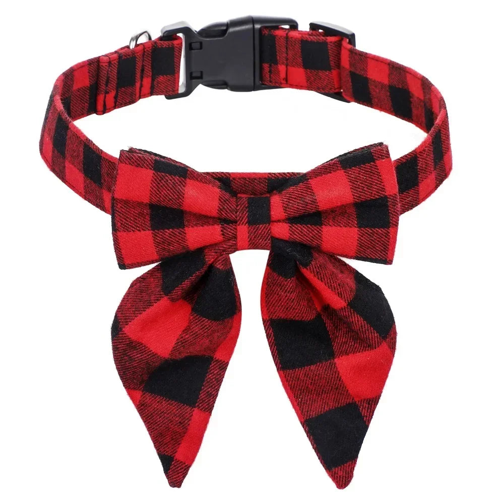 Christmas Bow Tie Dog Collar - Red Black / S (2 x 40 cm)