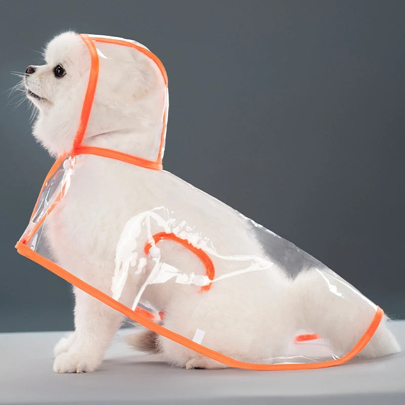 Clear Hooded Dog Raincoat - XS / Orange