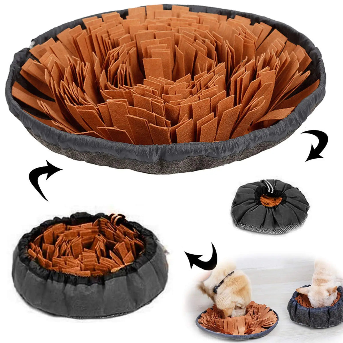 Round Snuffle Mat for Dogs - Grey and brown