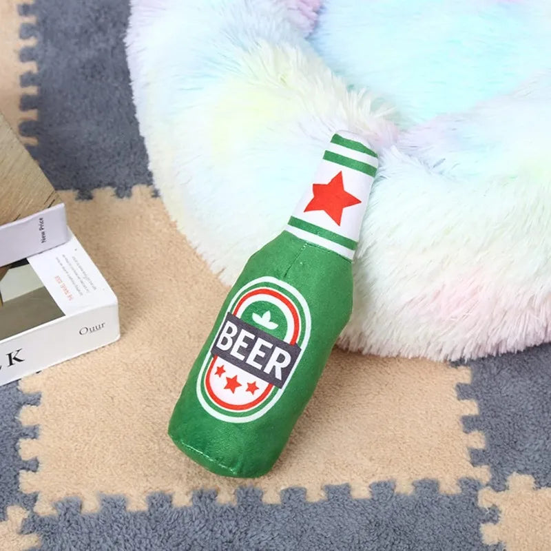 Squeaky Plush Bottle Dog Toy