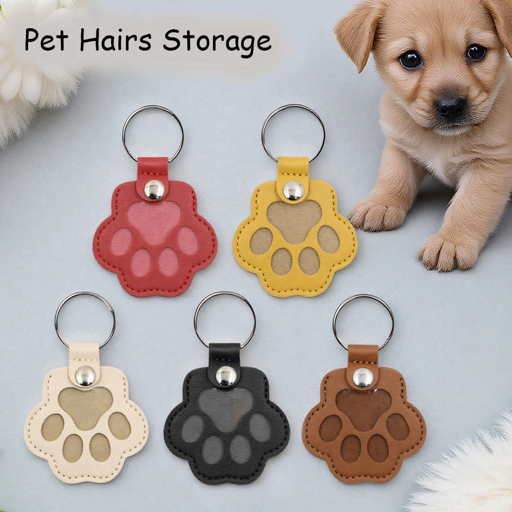 Leather Cat Paw Fur Keepsake Keyring