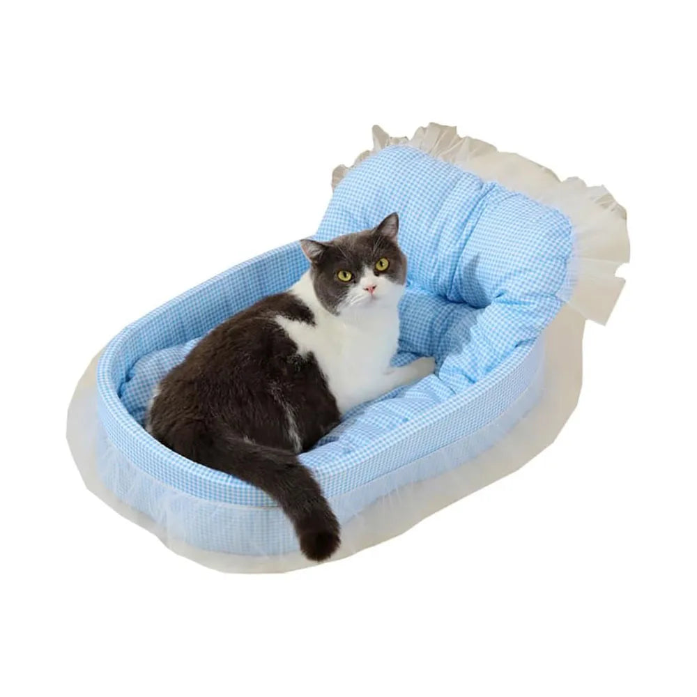 Lace-Trimmed Oval Pet Bed - Blue