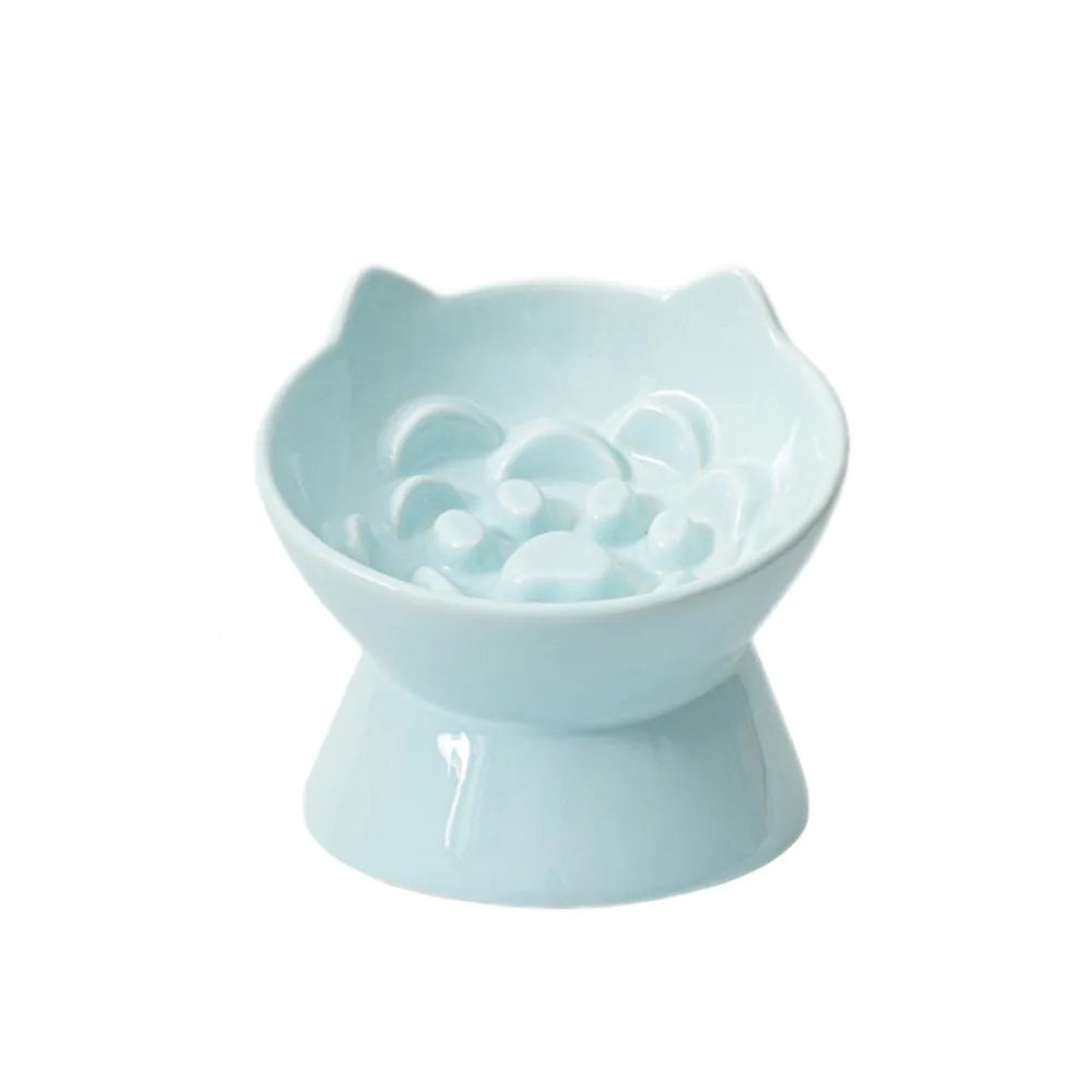 Raised Ceramic Slow Feeder Bowl - Blue