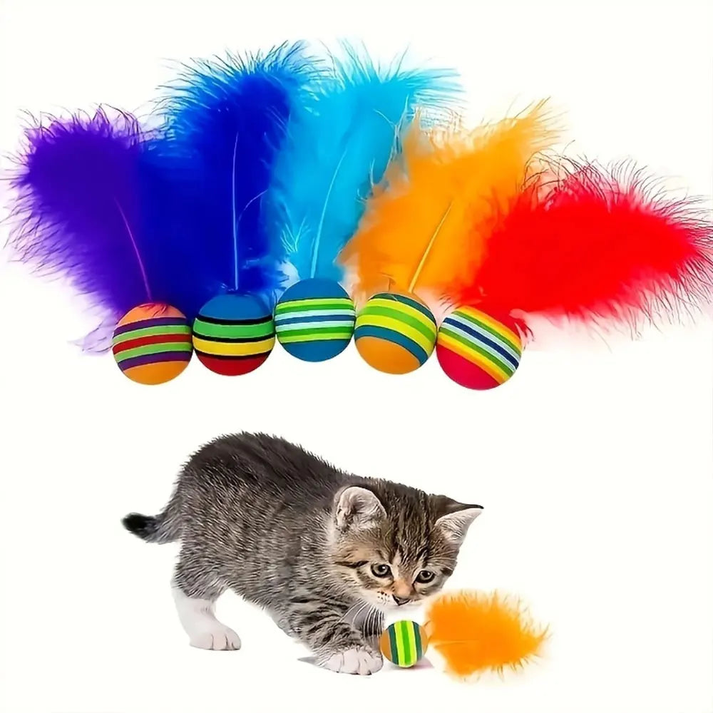 Feather Ball Cat Toys, Pack of 3