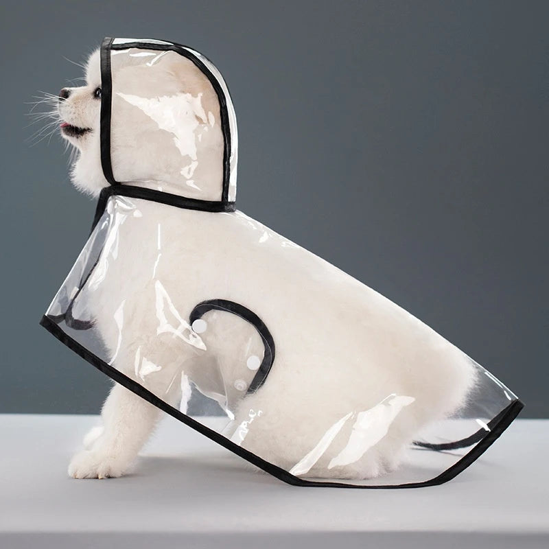 Clear Hooded Dog Raincoat - XS / Black