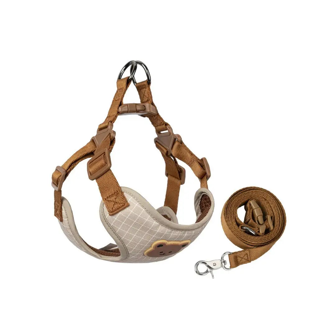 Plaid Harness and Lead Set for Small Dogs and Cats - Plaid Beige / XS
