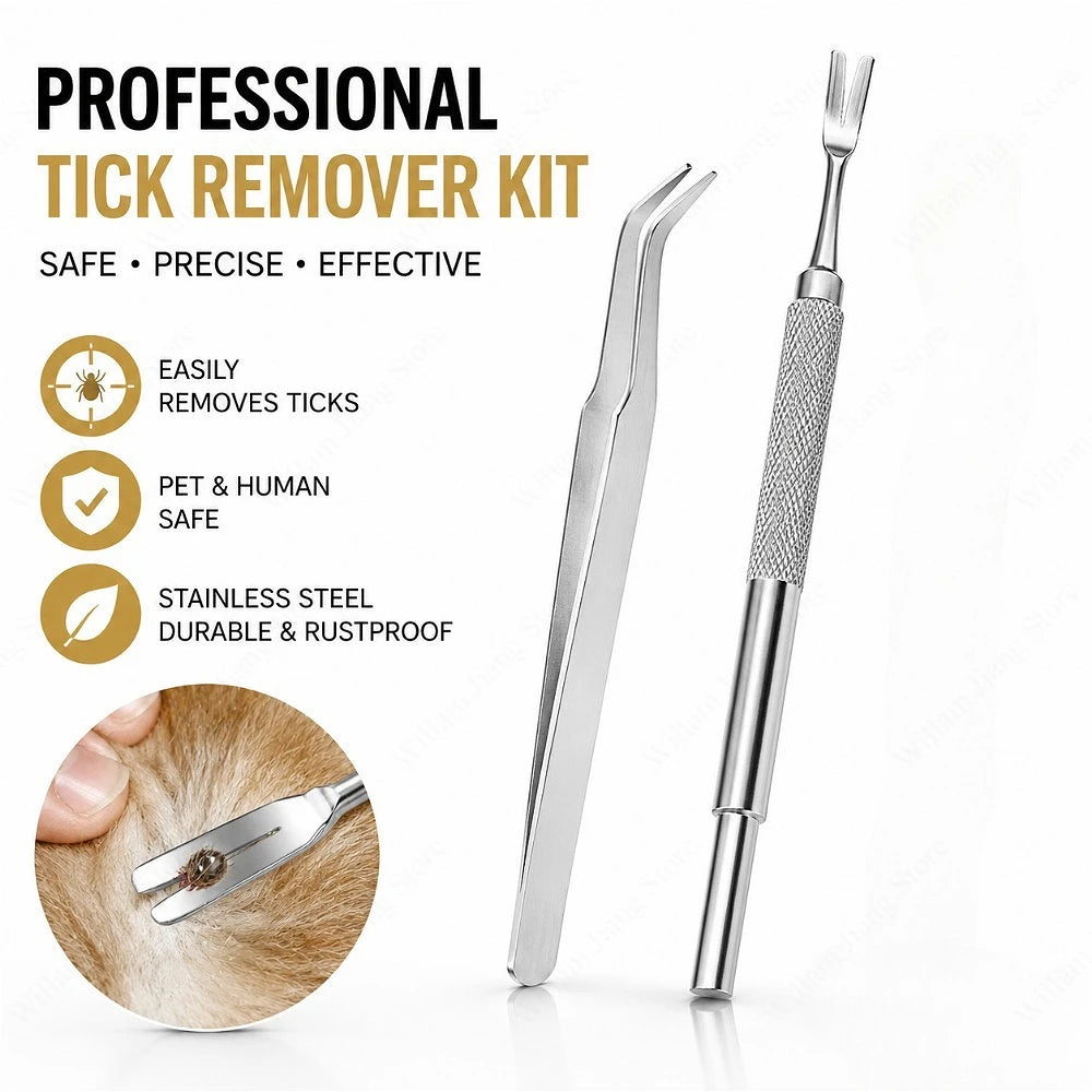 Tick Remover Fork and Tweezers Set