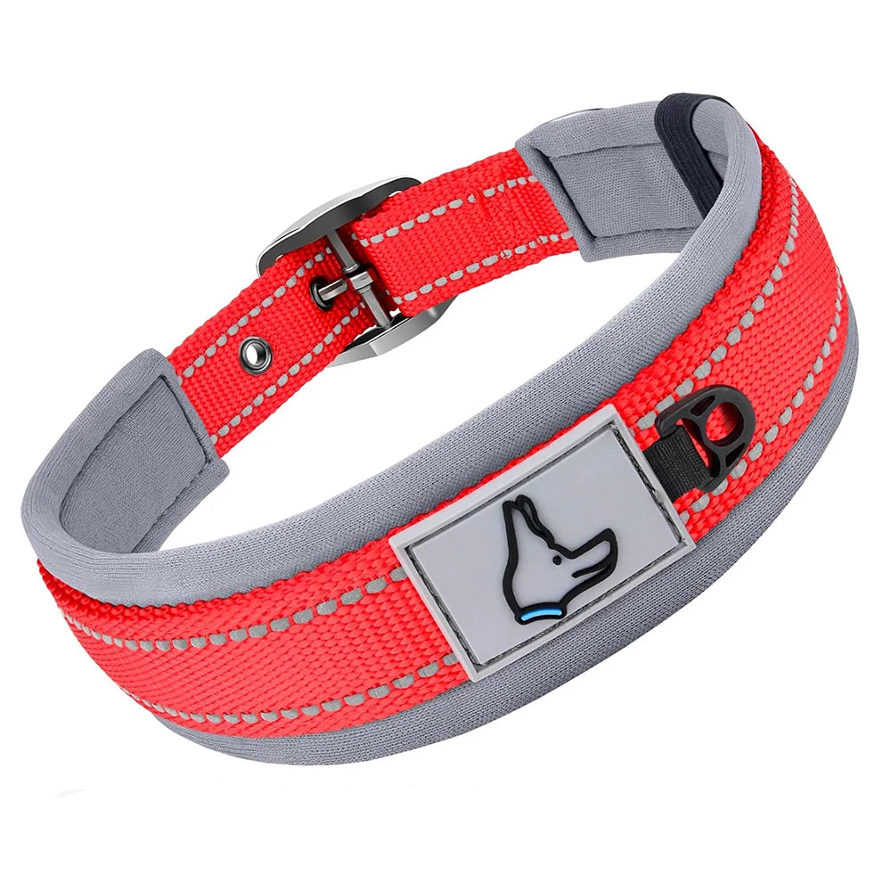 Padded Reflective Dog Collar - Red / XL