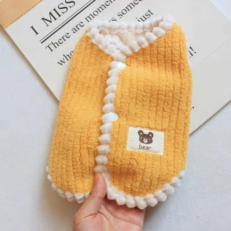 Fleece Teddy Coat for Small Dogs - Yellow / M