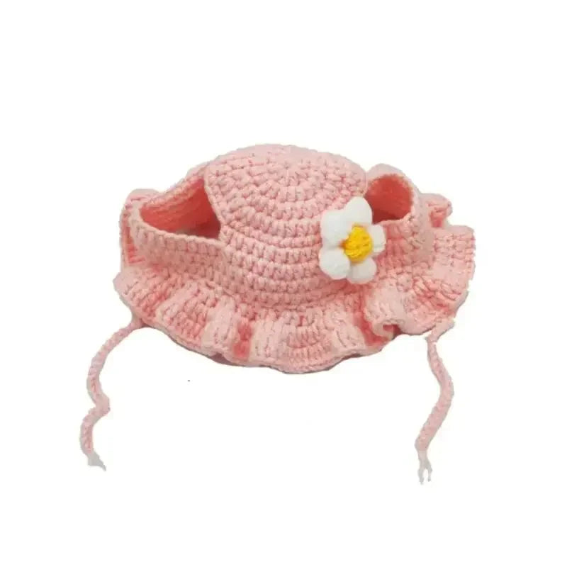 Knitted Hat for Cats and Small Dogs - S / Pink flower