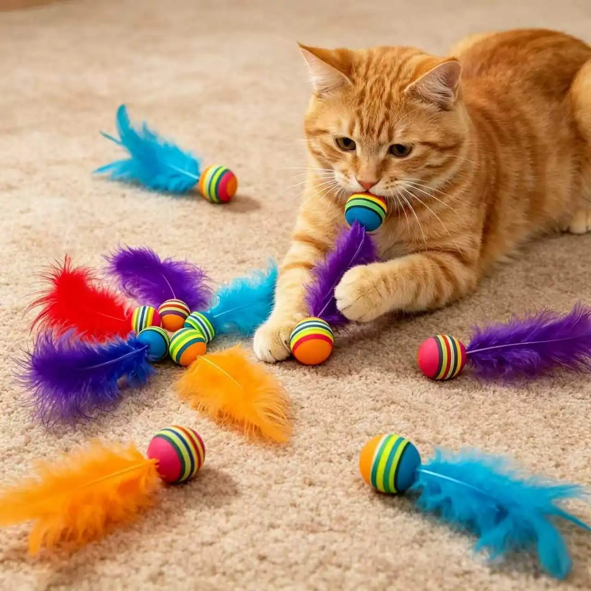 Feather Ball Cat Toys, Pack of 3