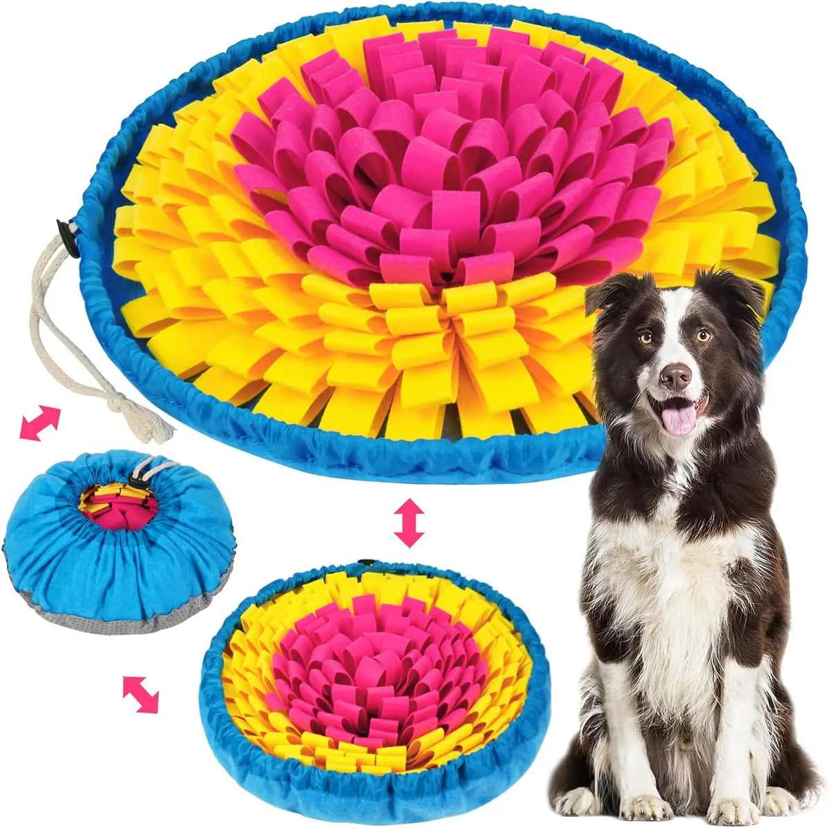 Round Snuffle Mat for Dogs - Rose and Yellow