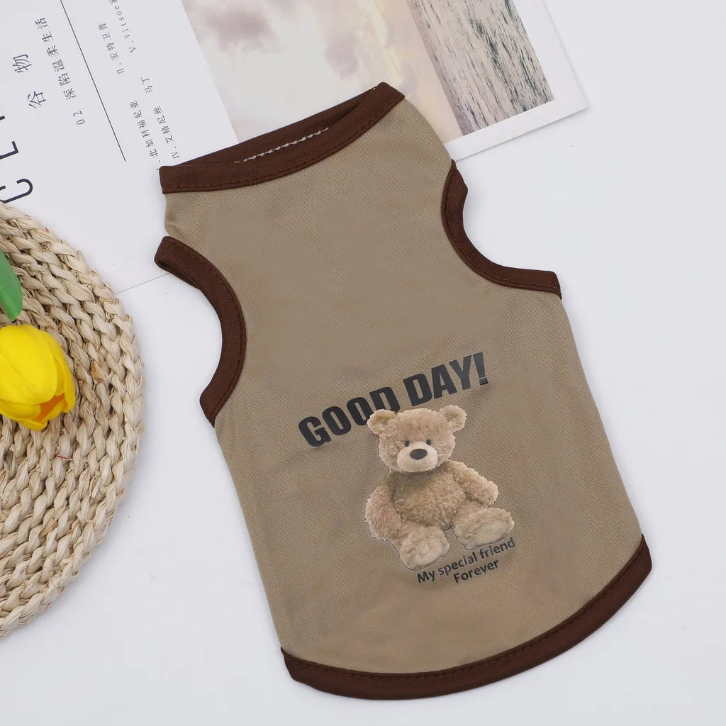 Cartoon Bear Cotton T-Shirt for Dogs - Brown / M