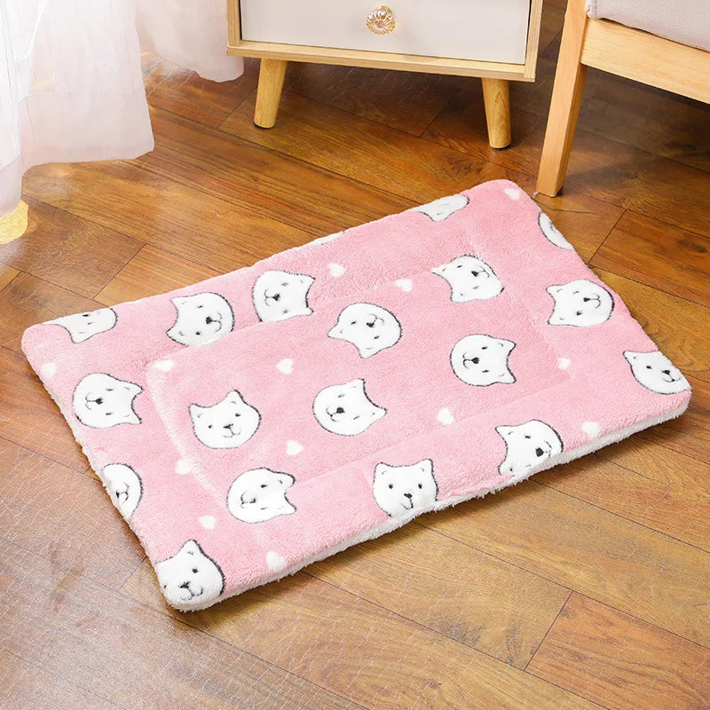 Double-Sided Plush Pet Mat - Pink Bear / L, 61 x 41 cm