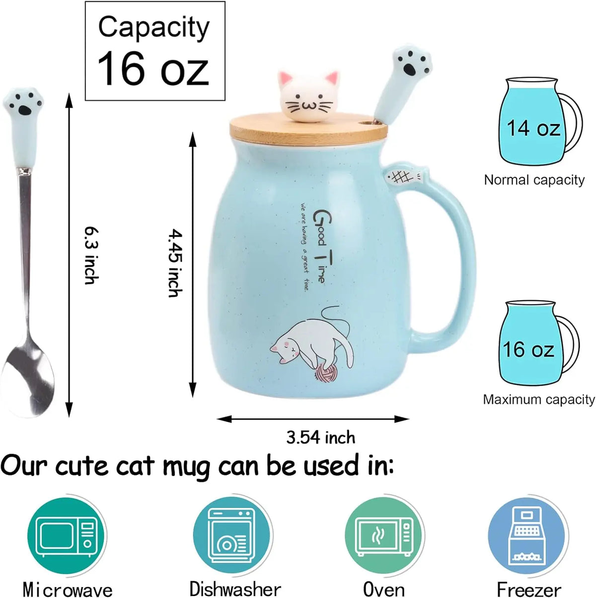Cat Teacup Mug with Lid & Spoon