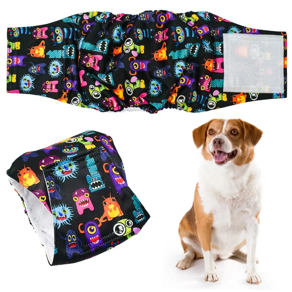 Washable Belly Band for Male Dogs - Monster print / S