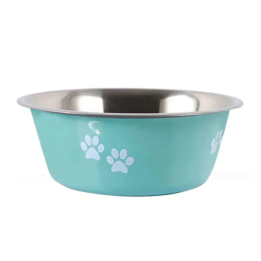 Stainless Steel Paw Print Dog Bowl - Blue / S (400 ml)