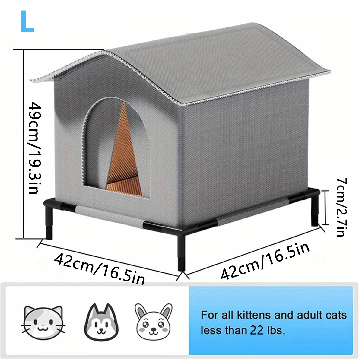 Waterproof Outdoor Cat Shelter - 42 x 42 x 42 cm