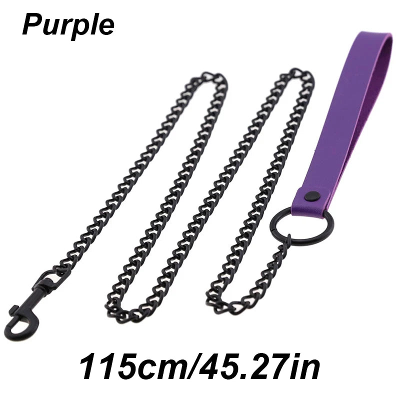 Chew-Proof Chain Dog Lead with Padded Handle - Purple