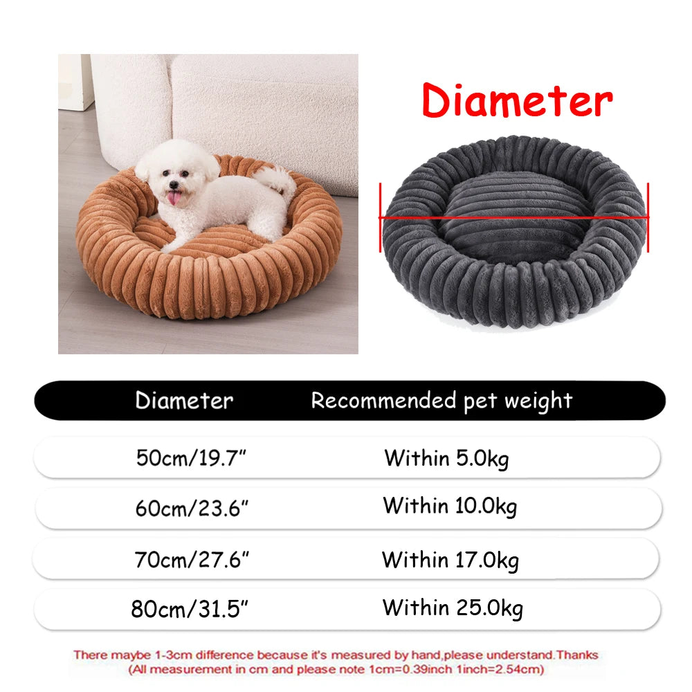 Fluffy Round Calming Bed, up to 90 cm - Pumpkin Khaki / 50 cm