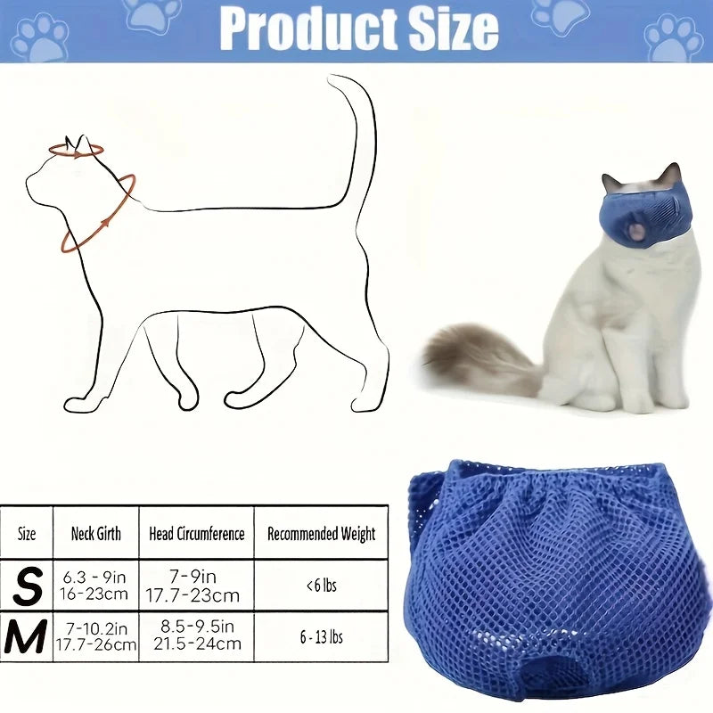 Breathable Mesh Cat Grooming Muzzle, Size S