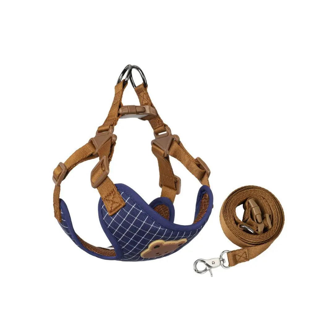 Plaid Harness and Lead Set for Small Dogs and Cats - Plaid Blue / XS