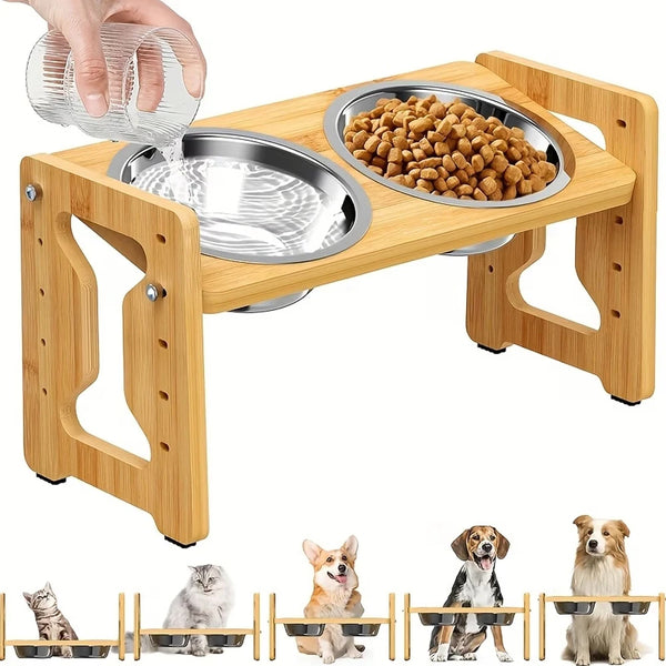 Adjustable Bamboo Bowl Stand
